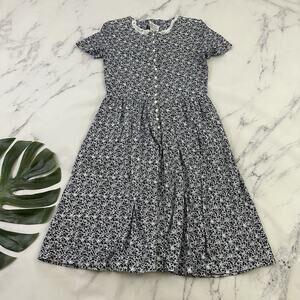 Jim Elliot Womens Vintage 90s Shirt Dress Size 10 Blue White Floral Lace Pockets
